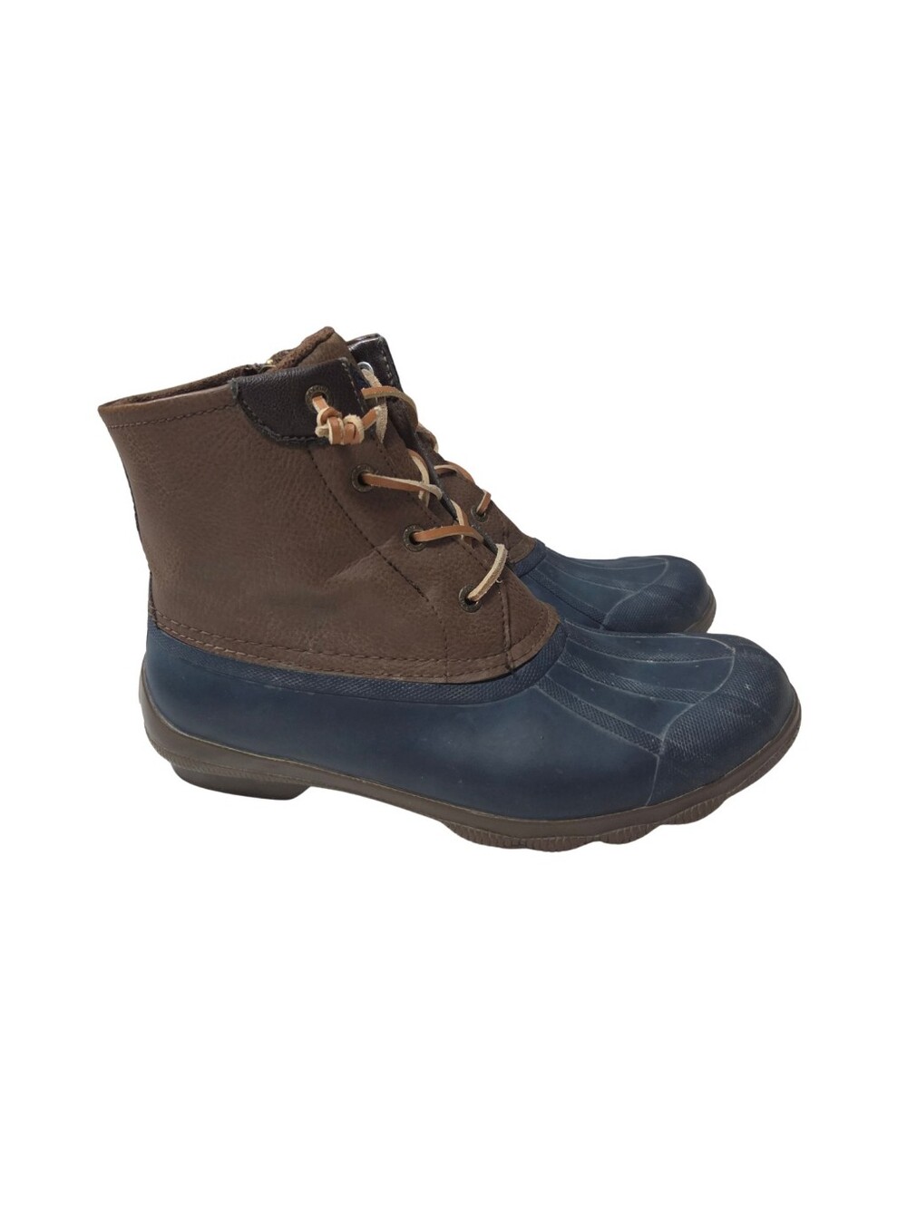 SPERRY Womens 8 Rubber Syren Gulf Duck Boots Brown Blue Fisherman Waterproof